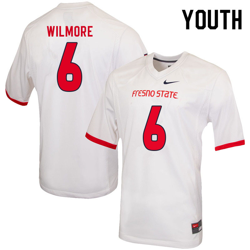 Youth #6 Jordan Wilmore Fresno State Bulldogs College Football Jerseys Sale-White - Click Image to Close